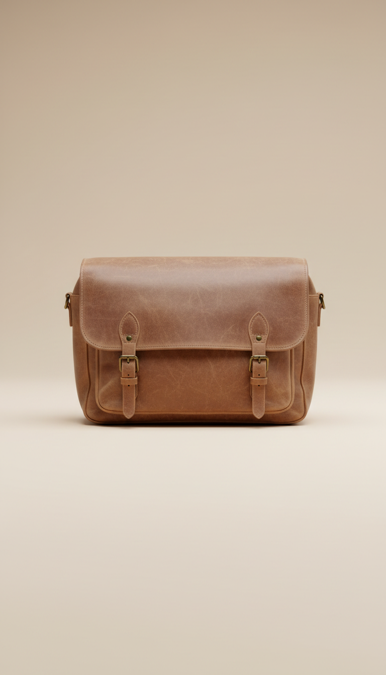 Faded Leather Satchel With Brass Hardware